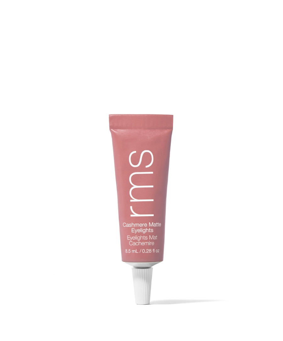 Tube of Cashmere Matte Eyelights makeup in a soft muted rose shade, featuring cruelty-free, clean beauty ingredients for a natural matte finish.