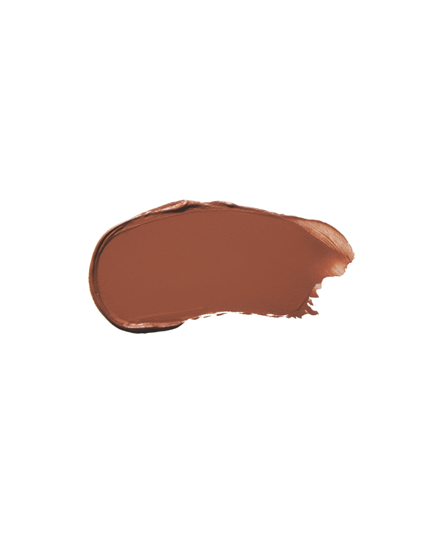 Swatch of Cashmere Matte Eyelights in a warm mossy stone shade showcasing smooth texture and natural matte finish for clean beauty and skincare infused makeup.