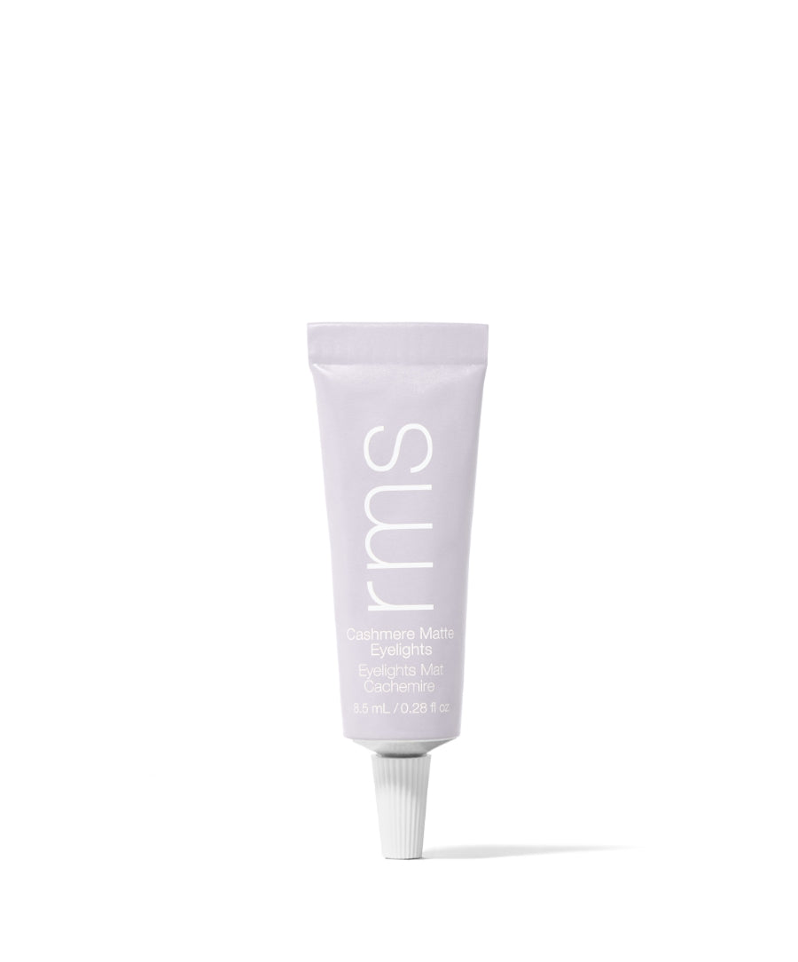 Tube of Cashmere Matte Eyelights eye color in soft muted lavender with clean beauty formulation from RMS Beauty, designed for smooth, natural matte finish.