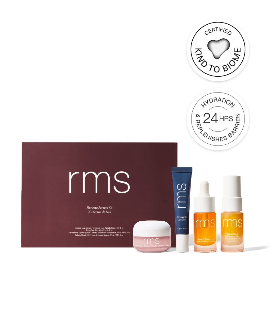 Skincare Secrets Travel Kit featuring clean, cruelty-free skincare products with natural ingredients and sustainable packaging designed to hydrate and replenish skin for 24 hours.