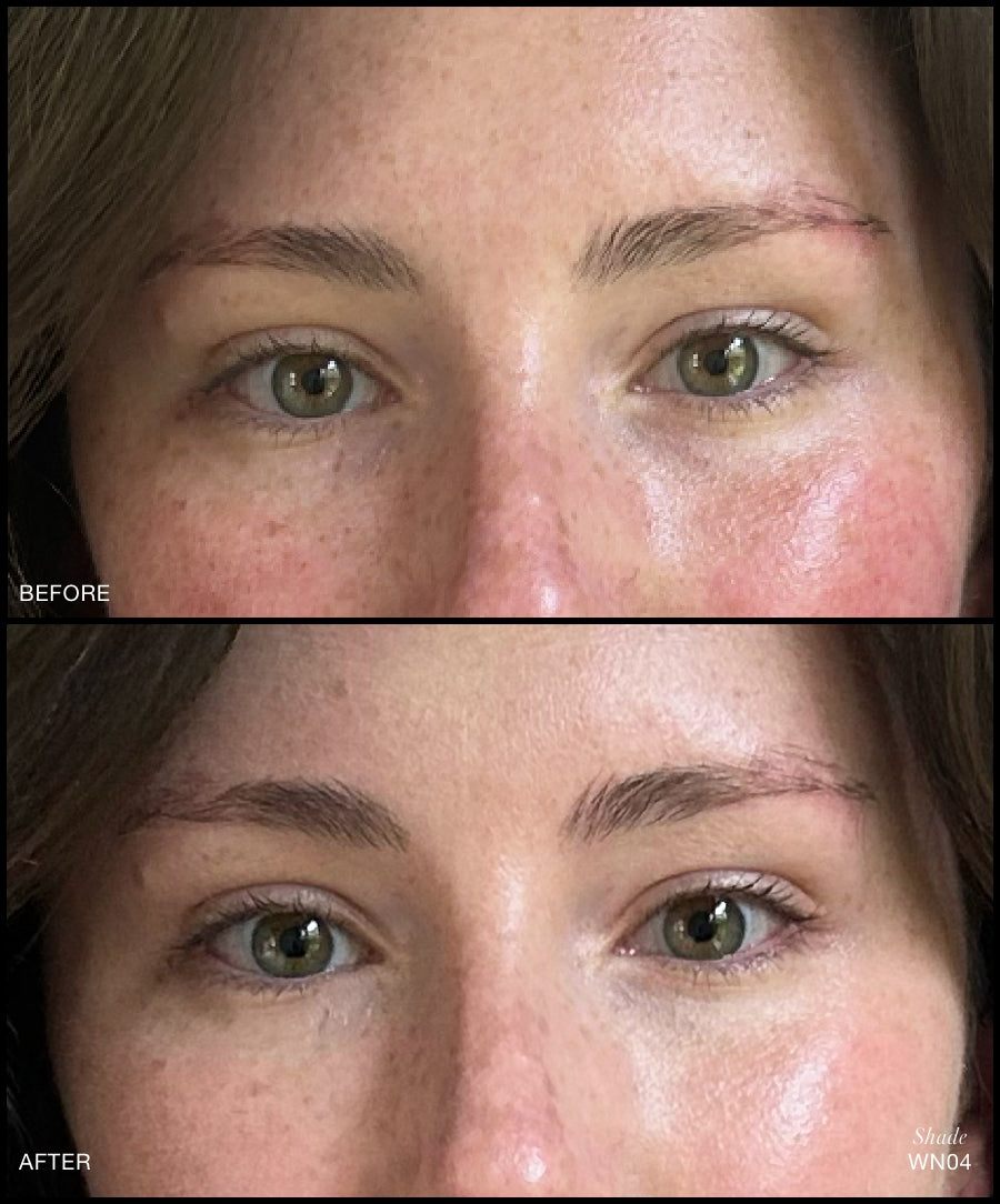 Close-up comparison of a woman's eyes and surrounding skin before and after applying Revitalize Hydra Concealer, showing smoother, more even-toned, and natural-looking coverage with clean beauty benefits.