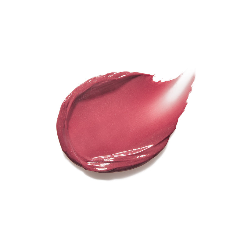 Smooth swatch of Liplights Cream Lip Gloss in a rich rose shade, showcasing its creamy texture and glossy finish with clean beauty and natural ingredients appeal.