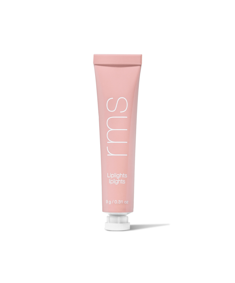 Tube of Liplights Cream Lip Gloss in a soft nude pink shade with simple white text, showcasing clean beauty and sustainable skincare infused makeup.