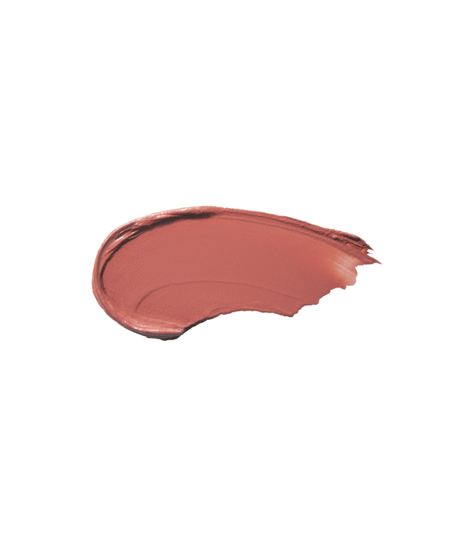 Swatch of a warm terracotta shade eyeshadow with a smooth matte finish from the Cashmere Matte Eyelights collection, highlighting clean beauty and natural ingredients.