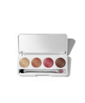 ReDimension Hydra Eyes Quartet featuring four cream eyeshadow shades in neutral and rosy tones with an applicator brush in a sleek white compact for clean beauty makeup.