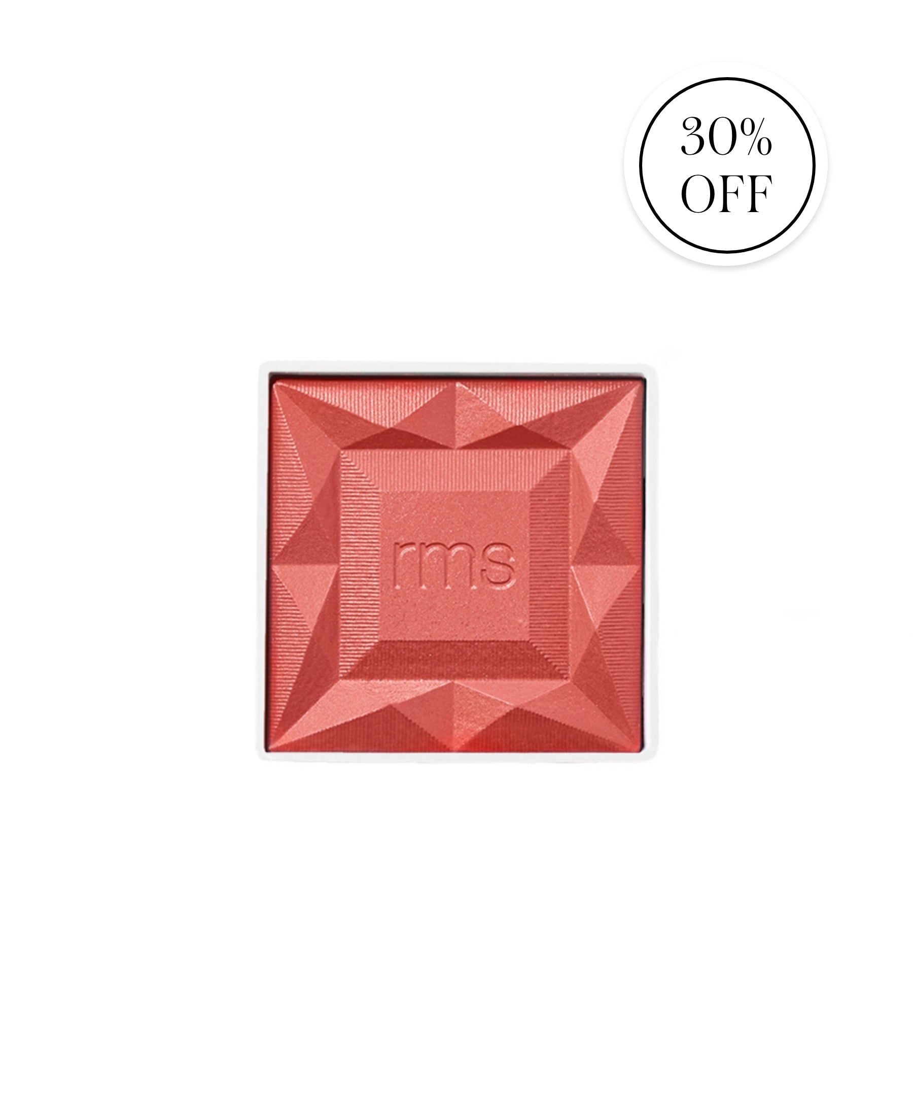 ReDimension Hydra Powder Blush in a coral shade with a geometric embossed design, cruelty free makeup with clean, natural ingredients and sustainable packaging.