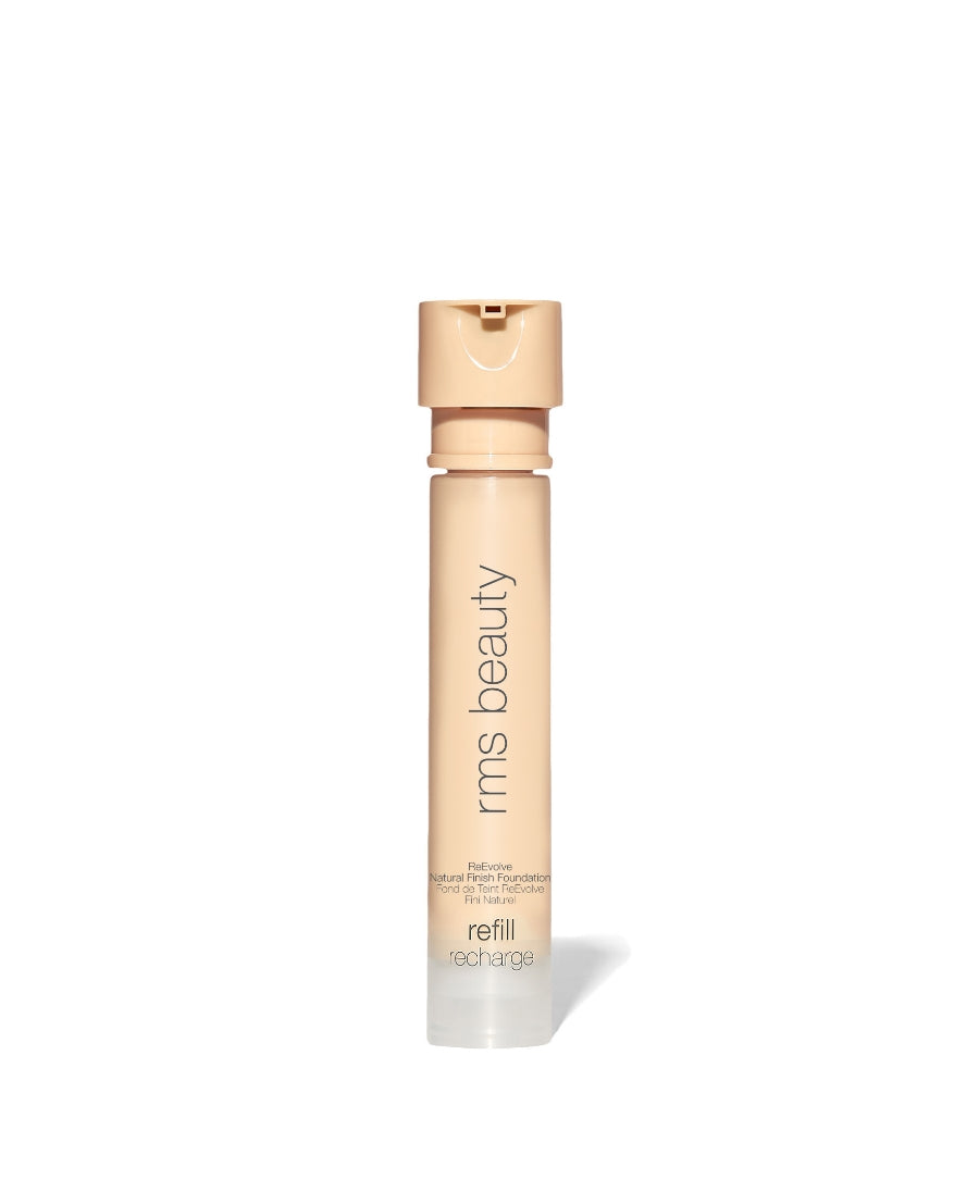 Refill bottle of ReEvolve Natural Finish Liquid Foundation by RMS Beauty, featuring clean ingredients in sustainable packaging for a natural, skincare-infused makeup look.