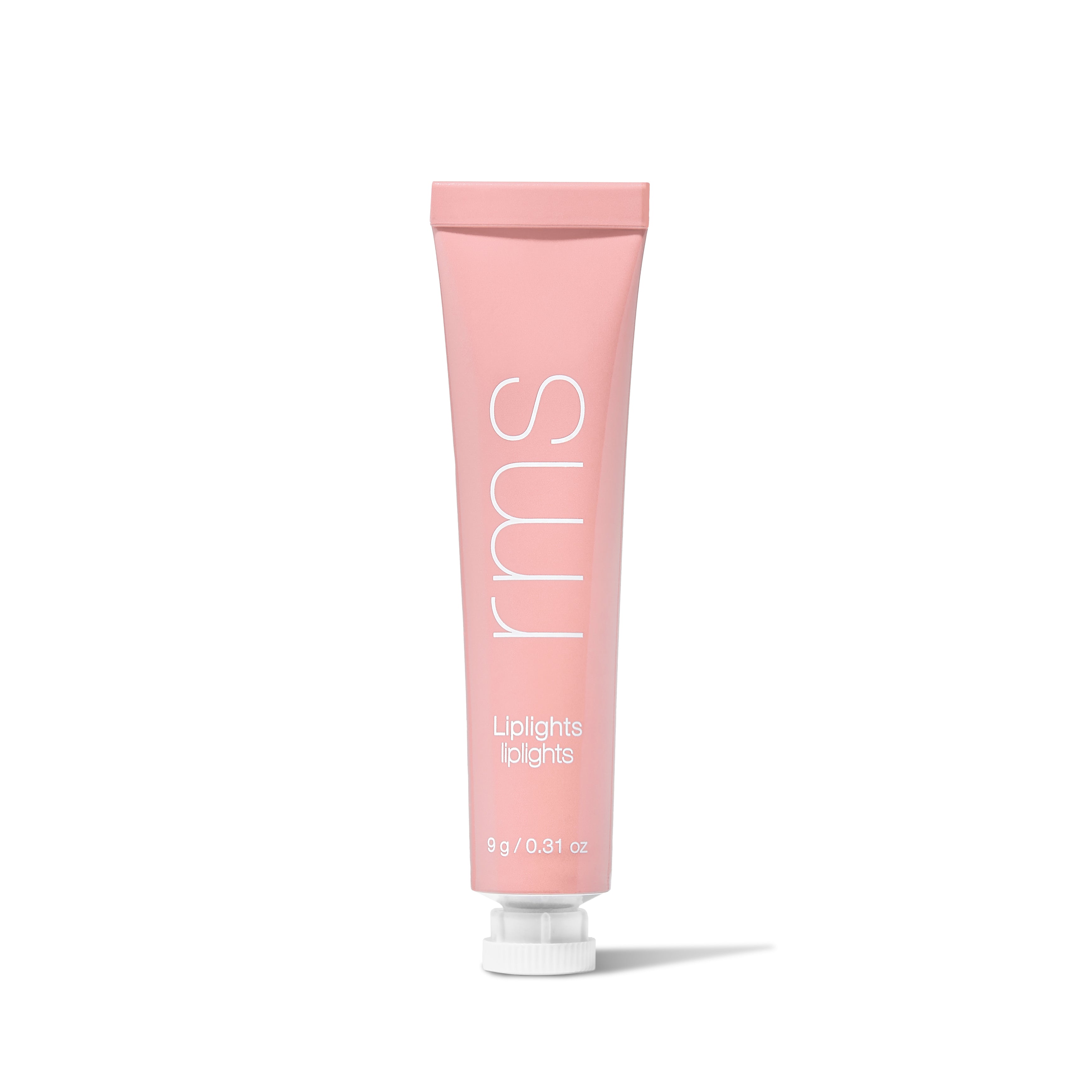 Tube of Liplights Cream Lip Gloss in soft pink packaging featuring clean design, highlighting natural ingredients and cruelty free makeup qualities.