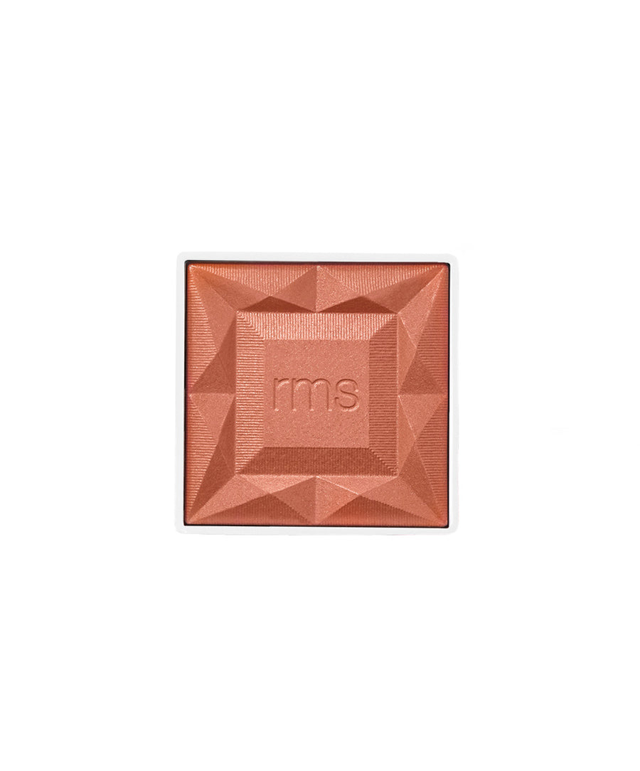 ReDimension Hydra Powder Blush in a warm, natural shade with geometric embossed design, featuring clean beauty, organic ingredients, and sustainable packaging by RMS Beauty.